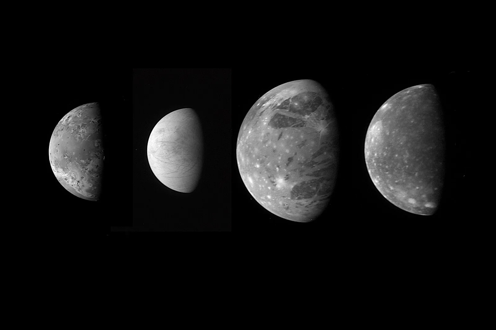 Jupiterin neljä suurta kuuta rinnakkain